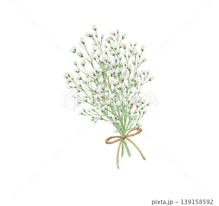 かすみ草の白いブーケ、金色のリボン付き、透過背景 かすみ草の白いブーケ、金色のリボン付き、透過背景 139158592