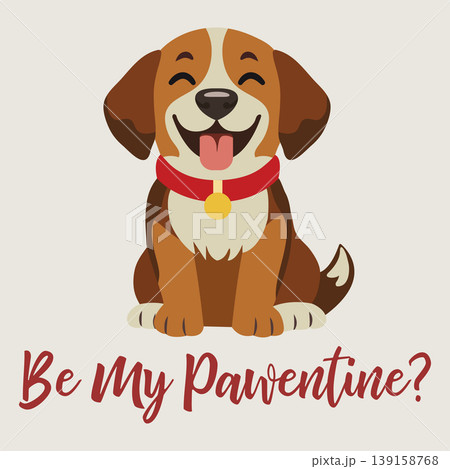 Cute dog with red collar and heart tag for Valentines Day greeting card design 139158768