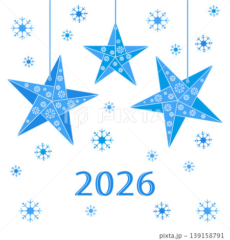 Christmas stars and snowflakes with 2026 on white background Christmas stars and snowflakes with 2026 on white background 139158791