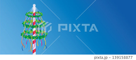 maypole with colorful ribbons on blue sky background vector illustration 139158877