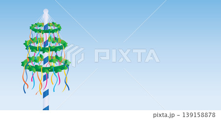 maypole with colorful ribbons on blue sky background vector illustration 139158878