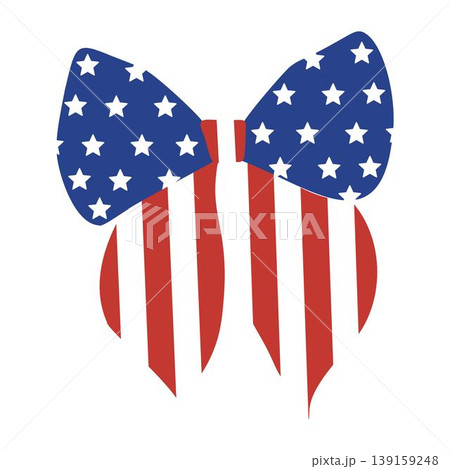 Patriotic cute bow with US flag stars and stripes. Perfect for Fourth of July, national holidays, and American pride designs Patriotic cute bow with US flag stars and stripes. Perfect for Fourth of July, national holidays, and American pride designs 139159248