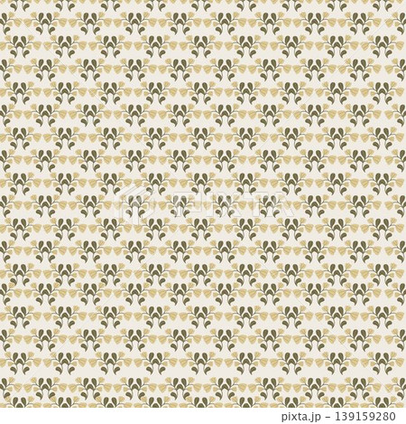 Seamless botanical pattern featuring stylized floral branches and leaves on a cream background. Elegant and minimal design a natural, vintage-inspired aesthetic. Subtle color palette and organic 139159280