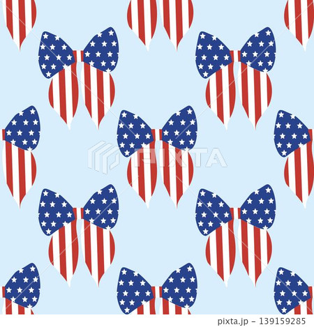 Seamless pattern  with bows decorated in the American flag design. Perfect for celebrations like Independence Day, Memorial Day, or national events 139159285