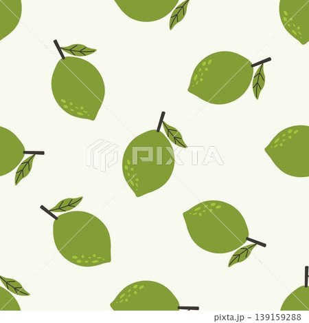Seamless pattern featuring lime on green background. Perfect for summer designs, food packaging, fabric, or kitchen-themed prints Seamless pattern featuring lime on green background. Perfect for summer designs, food packaging, fabric, or kitchen-themed prints 139159288