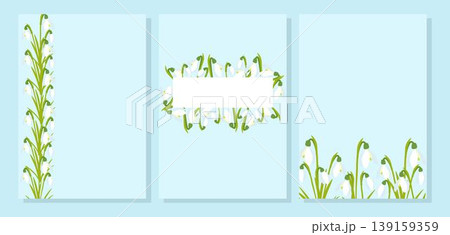 Snowdrops template set. Delicate white flowers with a minimalist, nature-inspired aesthetic. Ideal for organic products, packaging, invitations, and seasonal promotions 139159359