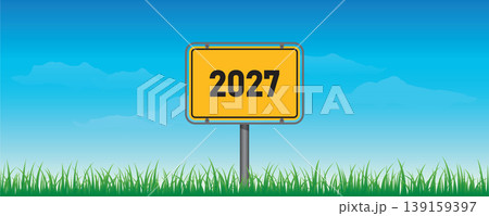 yellow traffic sign direction 2027 on nature background vector illustration yellow traffic sign direction 2027 on nature background vector illustration 139159397