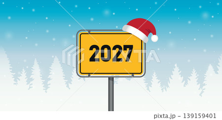 place sign with new year number 2027 in snowy winter landscape vector illustration place sign with new year number 2027 in snowy winter landscape vector illustration 139159401