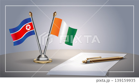 Small national flag of North Korea and Cote D'Ivoire flag Relation, Template Vector Illustration Small national flag of North Korea and Cote D'Ivoire flag Relation, Template Vector Illustration 139159935