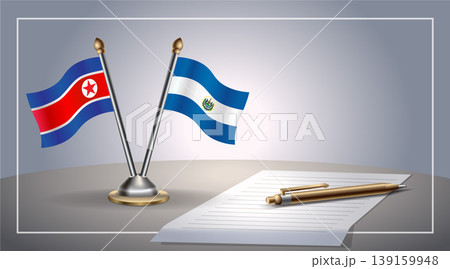Small national flag of North Korea and El Salvador flag Relation, Template Vector Illustration 139159948