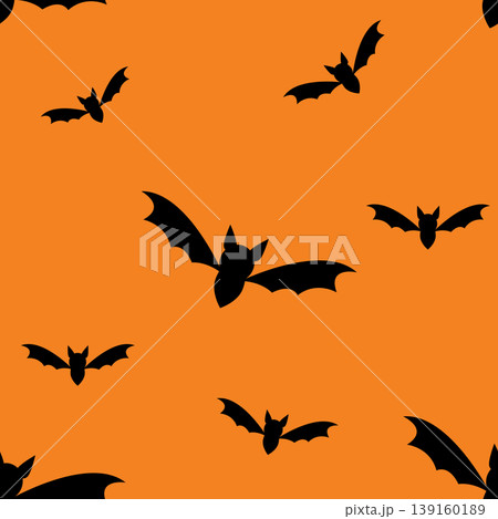 Halloween bat seamless pattern black bats on orange background spooky flying bats texture 139160189