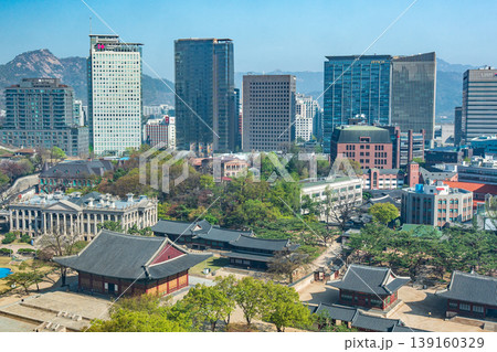Seoul, South Korea - Apr. 12 , 2026 : Aerial view of Deoksugung Palace with modern skyscrapers in Seoul, South Korea 139160329