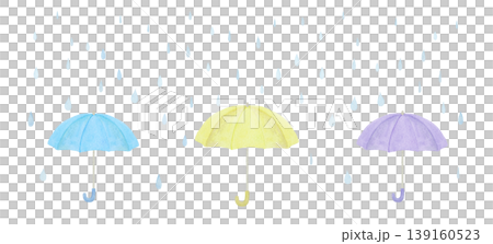 雨の中の3色の傘 - 梅雨シーズンのイラスト素材 139160523