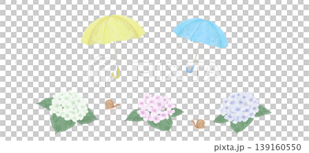Rainy season illustration set - Umbrella, hydrangea, rain, snail 139160550