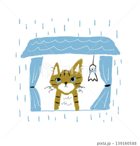 雨の日に窓の外を見ている猫のイラスト 雨の日に窓の外を見ている猫のイラスト 139160588