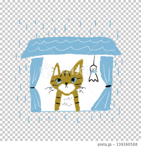 雨の日に窓の外を見ている猫のイラスト 雨の日に窓の外を見ている猫のイラスト 139160588