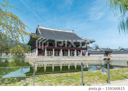 Seoul, South Korea - Apr. 12 , 2026 : Gyeonghoeru Pavilion in Gyeongbokgung Palace with cherry blossoms in Spring, Seoul, South Korea Seoul, South Korea - Apr. 12 , 2026 : Gyeonghoeru Pavilion in Gyeongbokgung Palace with cherry blossoms in Spring, Seoul, South Korea 139160615