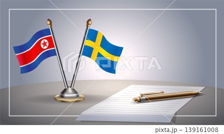 Small national flag of North Korea and Sweden flag Relation, Template Vector Illustration 139161008