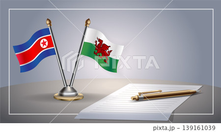 Small national flag of North Korea and Wales flag Relation, Template Vector Illustration 139161039