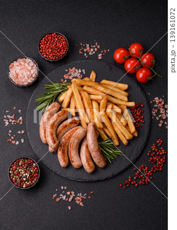 Grilled pork or chicken sausages, smoked fried food with salt and spices. Grilled sausages Grilled pork or chicken sausages, smoked fried food with salt and spices. Grilled sausages 139161072