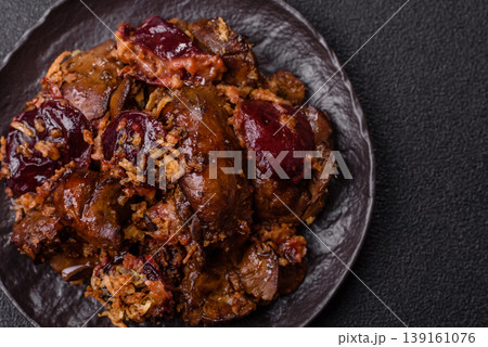 Chicken, duck, or goose liver with plums, onions, and spices. Chicken liver 139161076