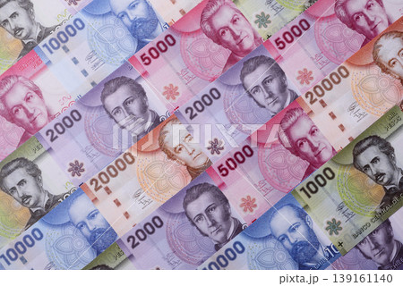 Chilean paper currency, peso, for financial transactions and exchange. Chilean peso currency 139161140