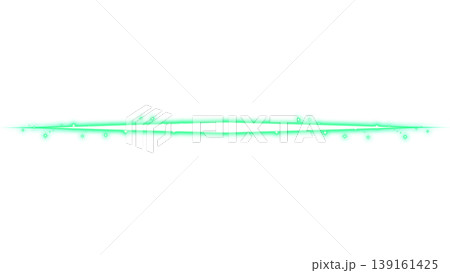 透明背景に水平な緑色の光の線とキラキラした輝き 透明背景に水平な緑色の光の線とキラキラした輝き 139161425