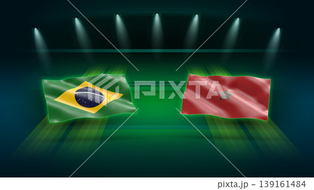 Brazil vs Morocco Match Concept: 3D Soccer Stadium with Facing National Flags  139161484