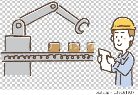 ロボットと協働する倉庫作業員のイラスト。 139161937