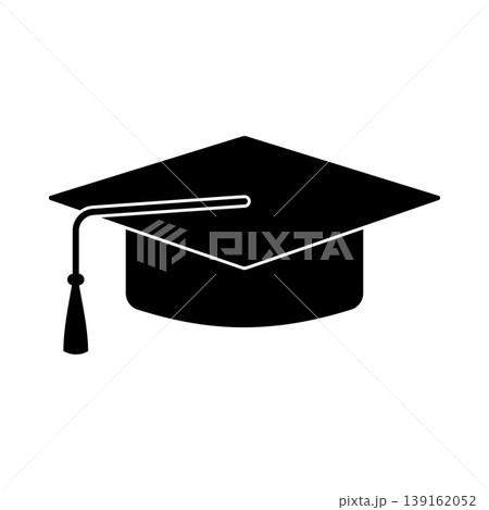 Square academic cap flat icon isolated on white. Graduation hat with tassel. Vector template for poster, banner, sticker, flyer, logo design, etc. Square academic cap flat icon isolated on white. Graduation hat with tassel. Vector template for poster, banner, sticker, flyer, logo design, etc. 139162052