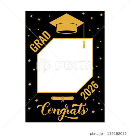 Class of 2026 photo booth frame isolated on white. Graduation party photobooth props. Grad celebration selfie frame. Prom decorations. Vector template. Class of 2026 photo booth frame isolated on white. Graduation party photobooth props. Grad celebration selfie frame. Prom decorations. Vector template. 139162085