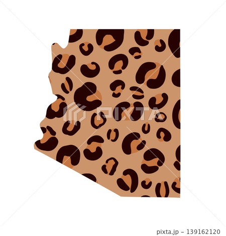 Leopard Arizona map. USA patriotic sign. Trendy animal print. Vector template for typography poster, banner, flyer, greeting card, shirt design, etc. 139162120