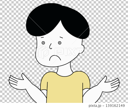 Upper body of a man with a helpless expression and raised arms (yellow) 139162149