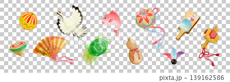 水彩で描いたお祝い・縁起物のセット・透過png 水彩で描いたお祝い・縁起物のセット・透過png 139162586