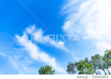 春の青空と雲と新緑 139162883