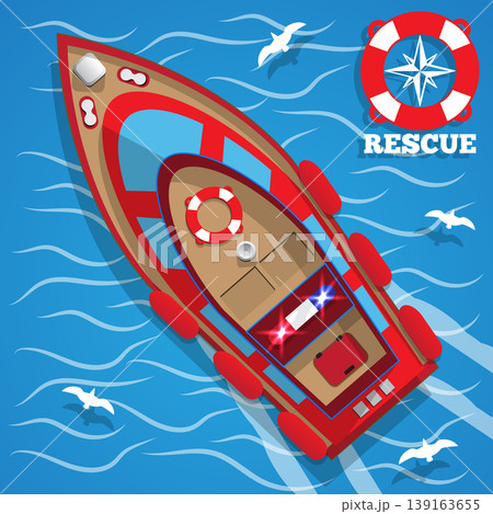 Rescue boat. View from above. Vector illustration. Rescue boat. View from above. Vector illustration. 139163655