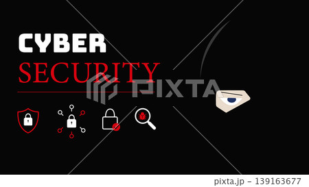 Cyber security concept banner with hacker eye, data protection icons and malware detection 139163677