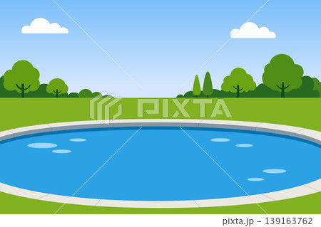 Peaceful public park landscape with blue pond, green hills and trees vector illustration. Peaceful public park landscape with blue pond, green hills and trees vector illustration. 139163762