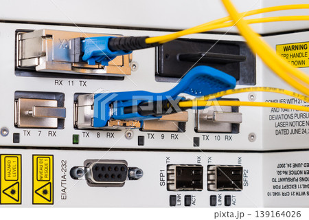 optical cables connected to internet service provider switch 139164026