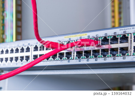 red network cable connected to witch 139164032
