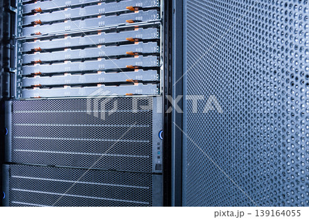 server rack with uncovered data storage arrays filled with hard server rack with uncovered data storage arrays filled with hard 139164055