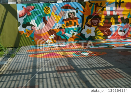 Colorful Mural Art on Wall and Ground Colorful Mural Art on Wall and Ground 139164154