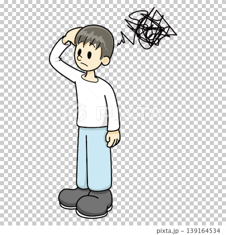 A man with a troubled expression wearing blue pants. A man with a troubled expression wearing blue pants. 139164534