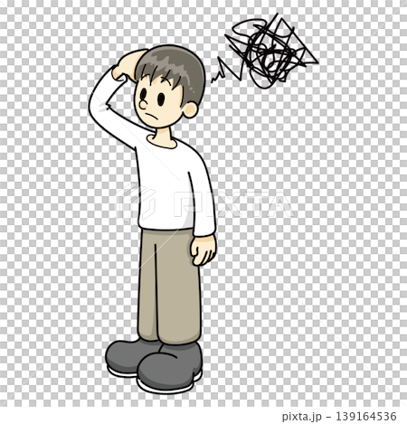 A man with a troubled expression, wearing brown pants. A man with a troubled expression, wearing brown pants. 139164536