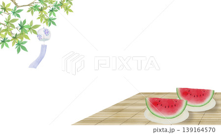 夏の風情を描いた水彩イラスト - 縁側のスイカと風鈴 139164570