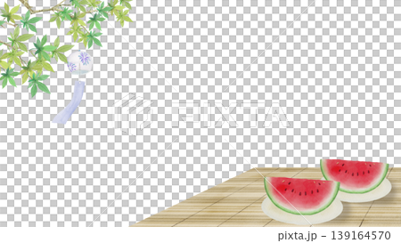 夏の風情を描いた水彩イラスト - 縁側のスイカと風鈴 139164570