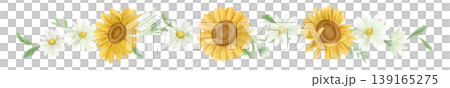 水彩向日葵邊框和夏季花卉插圖套裝 水彩向日葵邊框和夏季花卉插圖套裝 139165275