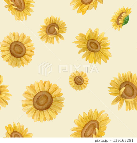 水彩ひまわりシームレスパターン・夏の花イラスト素材セット 139165281