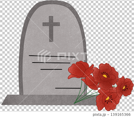 grave stone with poppy flowers	 139165366