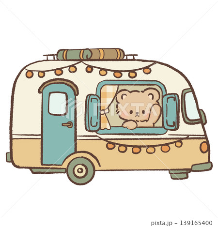 Kawaii Camping Bear In Vintage Camper Van Clipart Cute Travel Bear Caravan Adventure Outdoor Road Trip Illustration 139165400